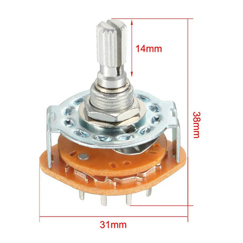 Band Selector Rotary Switch 5 Pin 1 Pole 4 Position One Deck 9mm Thread 6mm Shaft 14mm Length for DIY electronics.