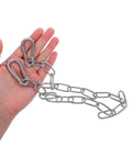 Heavy Duty Stainless Steel Chain Gate Latch With Double Carabiner Hooks For Pet Cages And Dog Fences, held in hand.