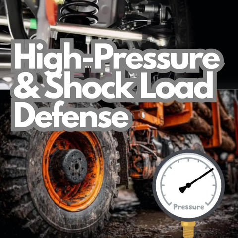 High-pressure and shock load defense for industrial equipment featuring a pressure gauge and heavy machinery components.