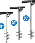 Beast Mode Heavy Duty 36 Inch Sand Boat Anchor With 32 Foot Thick Rope Hook And Float Ball 304 Stainless Steel Screw In Anchor For Pontoon Jet Ski Kayak Sandbar Beach, shown in 17, 26, and 36 inch sizes