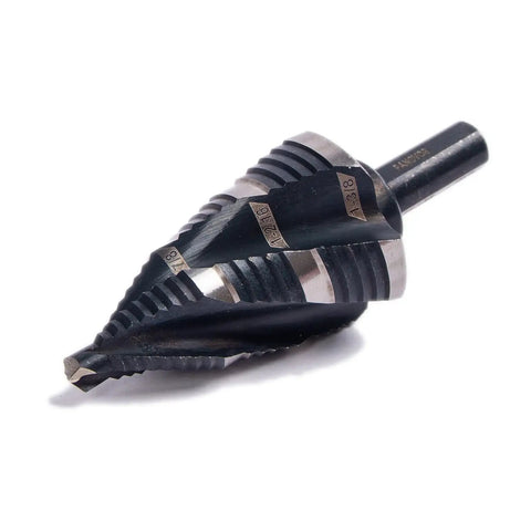 Heavy Duty Four Spiral Flute Step Drill Bit Set For Metalworking In M35 Cobalt High Speed Steel, Impact Ready, side view