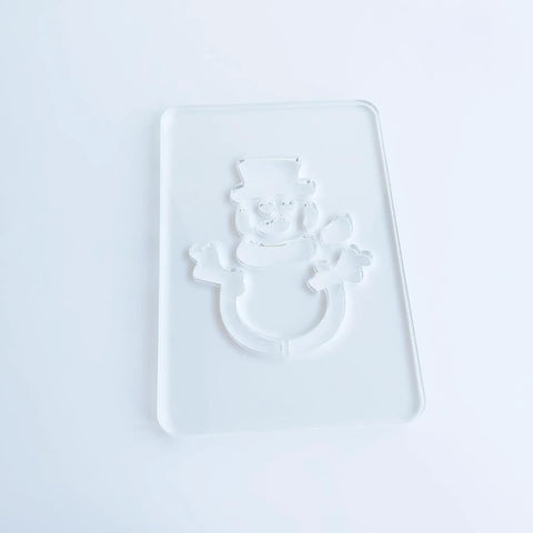 Top Shelf Premium Acrylic Christmas Snowman Router Template For No Sweat Diy Woodworking And Festive Holiday Lantern Build Out Featuring Clean Precision Routing Cutouts Measuring 5.5 By 8 Inches Wide, clear transparent acrylic stencil.