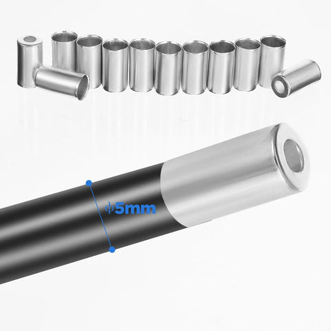 100 Pcs 5mm Bike Brake Cable Housing Ferrule End Caps And Crimps For Mountain And Road Bikes Must Have Silver Shifter Wire Housing Replacement Accessories Pack, showing 5mm size on black cable