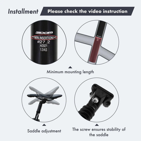 Diagram showing installation of Smooth Ride Bike Suspension Seat Post With 40mm Travel And Adjustable Clamp Angle, 6061 Aluminum