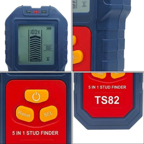 For Stud Finder Wall Scanner,5-in-1 Tester for stud Finder Metal Wire LCD with buttons and screen displaying detection features.