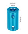 Rigid Aluminum Shaft Coupler 6.35mm To 6.35mm For 3D Printers And CNC Machines 25x14mm Blue, showing threaded holes and dimensions.
