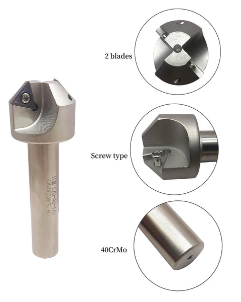 Chamfering tool holder with 3/4in shank, two blades, and screw clamp; made of 40CrMo steel
