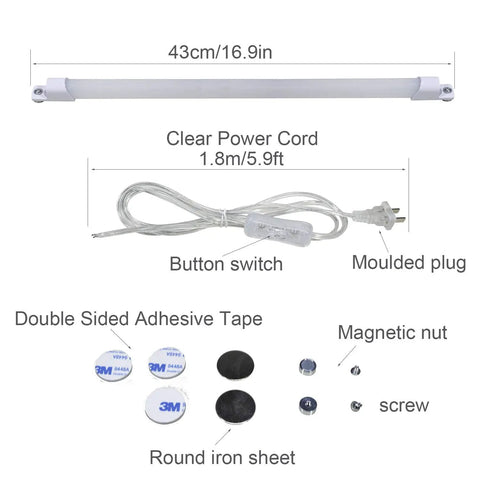 110V LED Under Cabinet Lighting With 17 Inch LED Strip Light Bar And 6 Ft Power Cord Magnetic Install And Plug And Play Design Ultra Slim Counter Light For Kitchen Desk And Work Table White 6000K