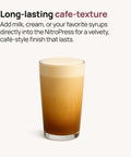 Top Shelf Electric Nitro Cold Brew Coffee And Cocktail Brewer For Casual Home Mixologists Pouring Hella Smooth Cascading Streams With Silky Microfoam in a glass.