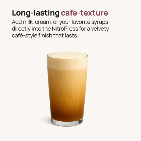 Top Shelf Electric Nitro Cold Brew Coffee And Cocktail Brewer For Casual Home Mixologists Pouring Hella Smooth Cascading Streams With Silky Microfoam in a glass.