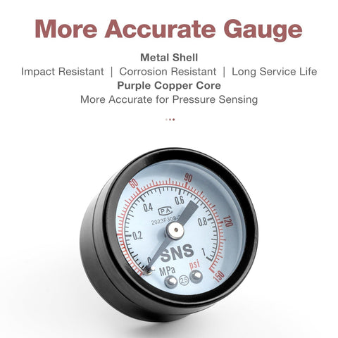 Air Compressor Pressure Regulator With Bracket And Gauge 1/4 NPT Female Thread Adjustable for Clean Air Systems close-up of gauge face