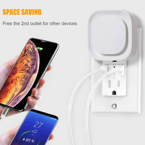 Two Pack Plug In Dimmable Night Light With Auto Dusk To Dawn Sensor Blue LED Night Light With Soft Diffused Glow 3 Level Brightness Perfect For Bathroom Hallway Stairs Kitchen And Bedroom