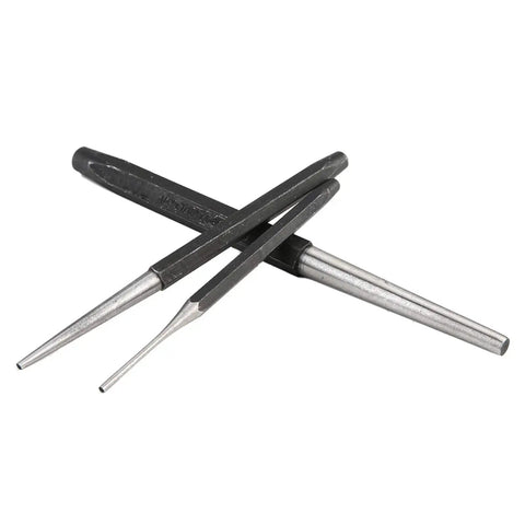 Two tapered punches from Sixteen Piece Mechanic Punches And Chisel Set Built To Last Heavy Duty Anti Rust Steel Pro Grade Tool Kit
