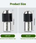 Product size comparison of Beefy Ratcheting Tap Socket Set Two Piece With Adjustable Jaws for tight spaces, showing dimensions in inches and mm.