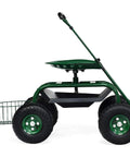 Rolling Garden Cart With Seat And Wheels Outdoor Garden Stool With Tool Tray And Basket 360 Degree Swivel Seat Adjustable Steering Handle Gardening Scooter For Lawn Yard And Patio Easy Tending And Mobility