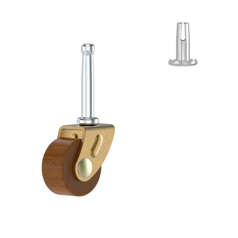 Wood Furniture Caster Wheel Set Diameter One And A Quarter Inch And Stem One Quarter Inch Brass Plated Steel Frame With Wood Wheel