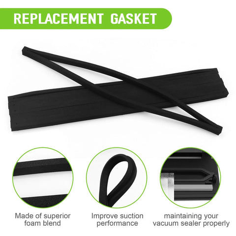 Six-pack replacement vacuum sealer gaskets; black foam seal strips for improved suction and proper sealing.
