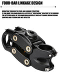 Adjustable Suspension Handlebar Stem for MTB BMX Road Bikes, 7 Degree Rise, Black, featuring Four-Bar Linkage Design for shock absorption