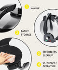 12 Inch Electric Tortilla Press And Roti Maker Adjustable Heat Control showing handle, nonstick surface, and compact design for easy storage