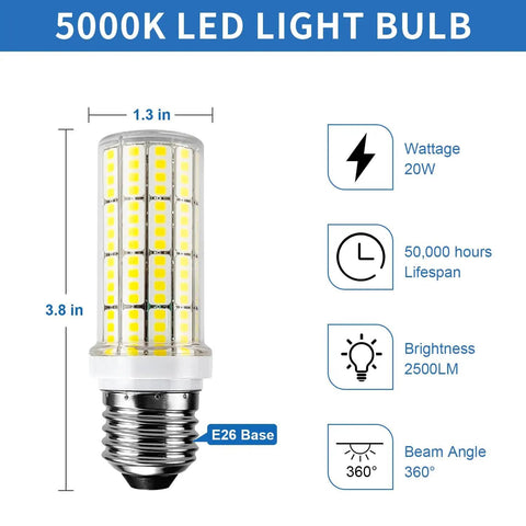 Mega Bright LED Corn Light Bulb 200W Equivalent 2500 Lumens 5000K Cool Daylight White E26 E27 Base Pack Of 4