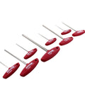 Angled view of 8 Piece Metric T Handle Hex Driver Set 2.0mm To 10mm With Ergonomic Grip Hardened Alloy Steel Anti Corrosion Nickel Finish