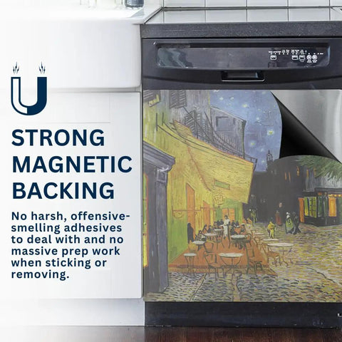 Magnetic Dishwasher Cover For Front Panel With Van Gogh Irises Print, Reusable Decal on dishwasher with strong magnetic backing