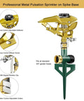 Heavy Duty Pulsating Impact Sprinkler With Spike Base, All Metal Construction Built To Last, 360 Degree Adjustable Spray Pattern
