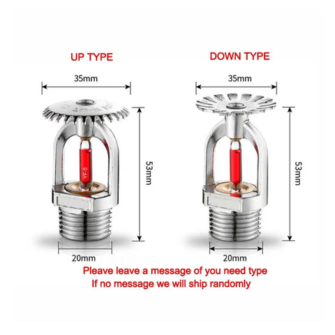 Heavy Duty Copper Fire Sprinkler Head 5 Pack Kit For Emergency Suppression Systems 68 Degree Activation showing up and down types.