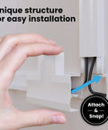 Close-up of Massive 306 Inch Cable Hider Kit For Walls White Cord Raceway showing easy cable installation with attach and snap design.