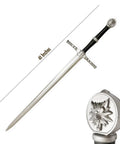 41 Inch Medieval Foam Long Sword For Cosplay And LARP Halloween Costume Silver Safe Foam Blade shown in full view with detail of pommel