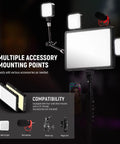 Two Pack Bi Color LED Video Lights With 59 Inch Tripod Stands And Phone Holders, accessory mounting points shown