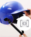 Hands holding a blue helmet with strap, 51 Pack All In One Helmet Repair Kit For Football Hockey Baseball Softball Gear With Screws Nuts.