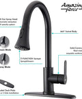 Matte Black Kitchen Faucet With Pull Down Sprayer Stainless Steel Sink Faucet Single Handle 1.8 GPM Great For Kitchen RV And Laundry Built Tough With Durable SUS 304 Construction showing spray modes and installation details.