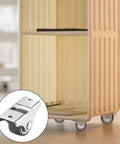 Four Pack Mini Rigid 1 Inch Caster Wheels Non Swivel Fixed Casters For Furniture Under Bed Storage Drawers attached to a cabinet