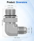 3/8 Inch Male JIC 37 Degree Flare To 1/2 Inch Male SAE ORB 90 Degree Elbow Hydraulic Adapter Twin Pack For Heavy Duty Fluid Lines SAE J514 J1926 Compatible Durable Port Fittings, dimensions shown