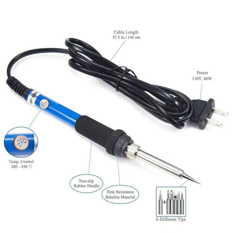 60W 110V Soldering Iron Kit With Adjustable Temperature Quick Heat Soldering Gun For Electronics Repair shown with features