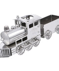 Retro Steam Locomotive Desk Decor for Home Office, Luxury Model Train Ornament in compact silver, side view