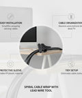 Desk with Spiral Cable Wrap With Lead Wire Tool Black Cord Management Sleeve, highlighting cable organization benefits.