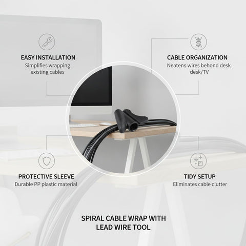 Desk with Spiral Cable Wrap With Lead Wire Tool Black Cord Management Sleeve, highlighting cable organization benefits.