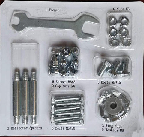Must Have Hardware Bolt And Nut Set For Patio Heaters Replacement Kit with galvanized fasteners arranged on package