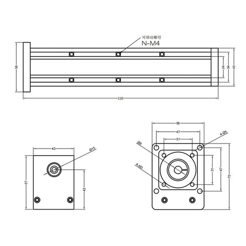 SFU12/16 Linear Motion Slide Table With Three Pitch Screw Options For Custom Single Or Multi Axis Platforms, Quick Nema 17 Or Nema 23 Motor Mounts, Integrated Ballscrew And Rail System For Smooth Precise Motion dimension drawing