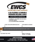 4 Gauge Premium Extra Flexible Welding Cable 600 Volt Black 25 Feet Made in USA Pro Grade Copper Wire for Rugged Heavy Duty Work Sunlight Resistant Water Resistant Coil Packed for Easy Use, 4 ga cable label