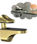 Heavy Duty Adjustable Floating Shelf Brackets With Glass Clamps And Cabinet Partitions Panels Mount Kit Wall Mounted Shelves Hardware Set In Brushed Gold And Light Grey Finish For Secure Sleek Wobble Free Shelving, gold shelf bracket and glass clamp