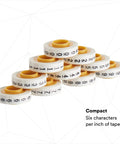 Wire Marker Tape Dispenser With Numbered Label Rolls 0 To 9 showing ten refillable rolls with pressure sensitive adhesive.