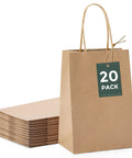 Brown Kraft Gift Bags With Handles 5.25x3.75x8 Inches 20 Pack, stacked view showing durable design for retail packaging