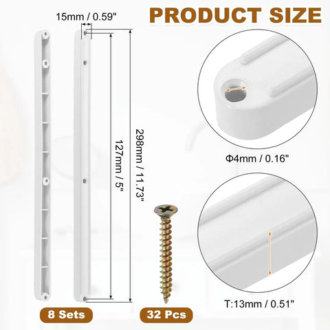 Sweet Upgrade 8 Pair 300Mm White Plastic Drawer Slides Side Mounted Groove Rail Kit With Screws dimensions and screw details.