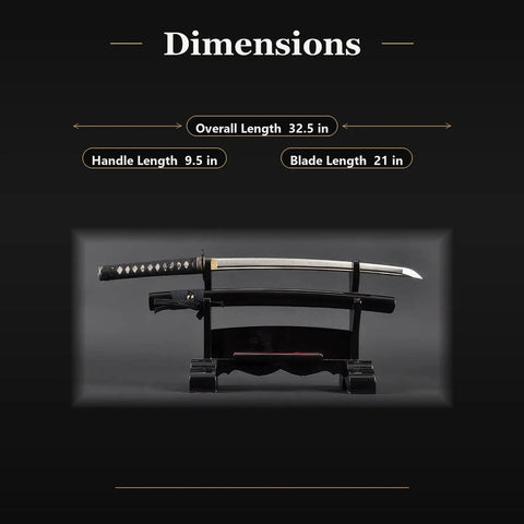 Wakizashi Iaito Training Sword For Iaido Practice Unsharpened Stainless Steel Blade With Fuller Groove displayed with dimensions