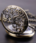 Dope Vintage Mechanical Steampunk Skeleton Pocket Watch With Carved Pattern Roman Numerals Hand Winding Movement Classic Hollow Case Chain And Box Included Distinctive Style For Everyday Wear bronze dragon design