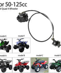 Left Hydraulic Brake Master Cylinder Caliper Assembly for 50cc to 125cc ATVs and Mini Bikes with caliper and hose.