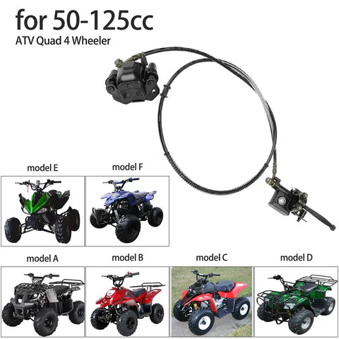 Left Hydraulic Brake Master Cylinder Caliper Assembly for 50cc to 125cc ATVs and Mini Bikes with caliper and hose.